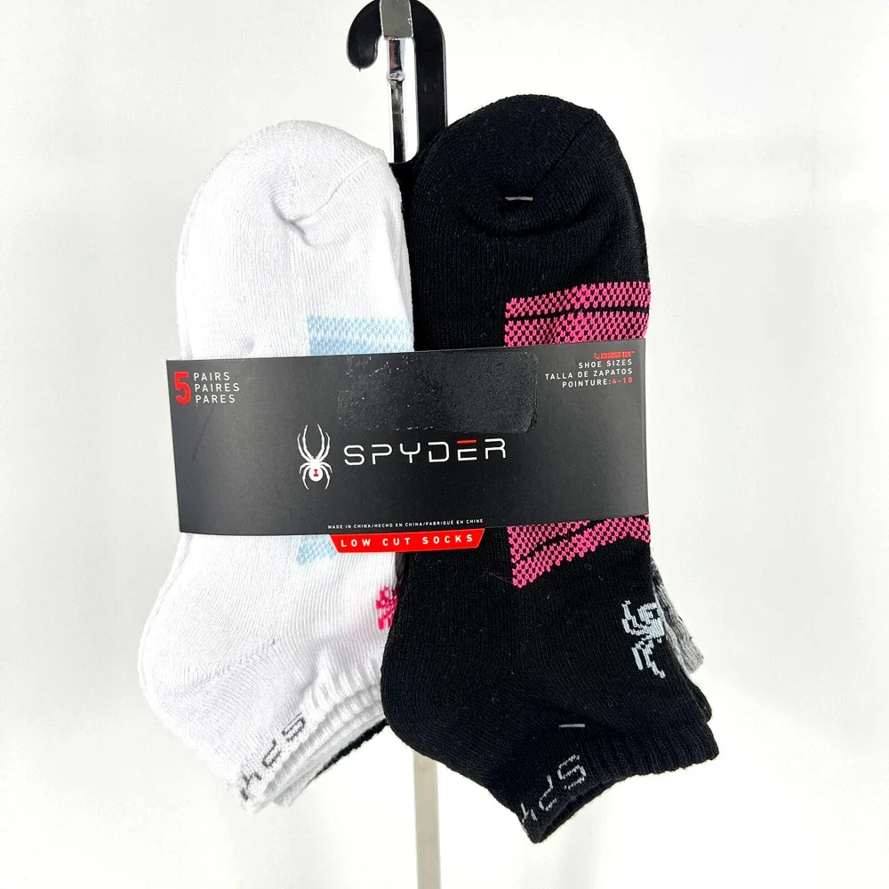 Spyder Women Visible Tech Half Cushion Low-Cut Socks 5 Pairs Black White Gray